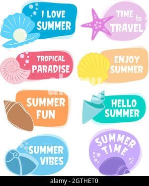 set of Summer labels, logos, elements for summer holiday, travel, beach vacation Stock Vector