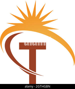 Letter T with sun ray icon logo design template illustration Stock Vector