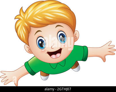 Top view of a blonde boy raising hands on a white background Stock Vector