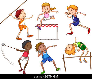 Simple sketches of people engaging in different sports Stock Vector