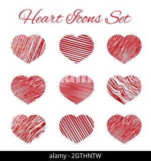Heart icons set. Hand drawing style vector illustration. Valentine s day element of design. Easy to edit design template for your artworks. Stock Vector