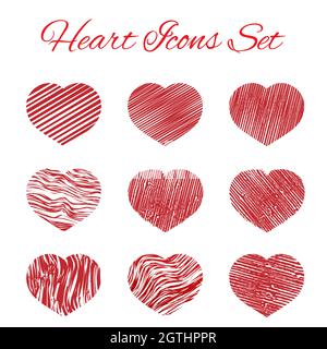 Heart icons set. Hand drawing style vector illustration. Valentine s day element of design. Easy to edit design template for your artworks. Stock Vector