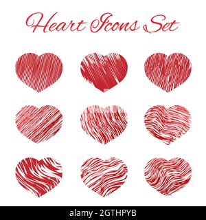 Heart icons set. Hand drawing style vector illustration. Valentine s day element of design. Easy to edit design template for your artworks. Stock Vector