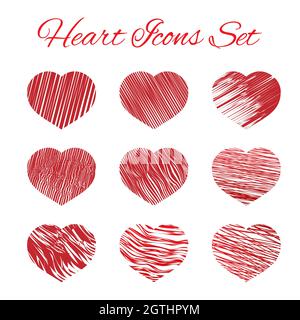 Heart icons set. Hand drawing style vector illustration. Valentine s day element of design. Easy to edit design template for your artworks. Stock Vector