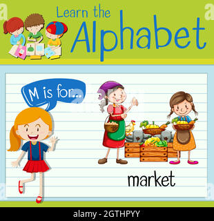 Flashcard letter M is for market Stock Vector