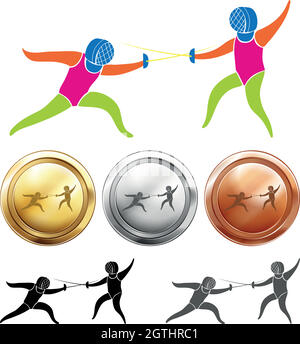 Fencing icon and sport medals Stock Vector