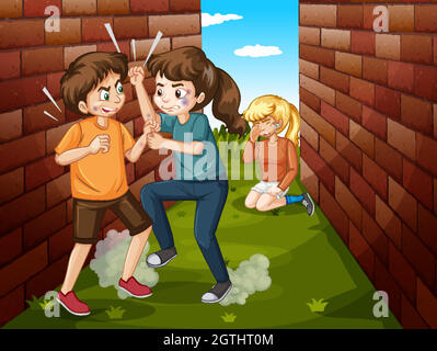 Domestic violence scene with people fighting Stock Vector