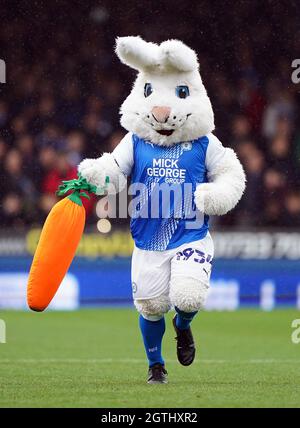 Peterborough United mascot Peter Burrow during the Sky Bet Championship match at London Road, Peterborough. Picture date: Saturday October 2, 2021. Stock Photo
