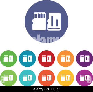 Both sides of SD memory card set icons Stock Vector