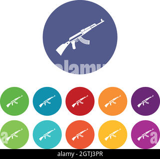 Kalashnikov machine set icons Stock Vector