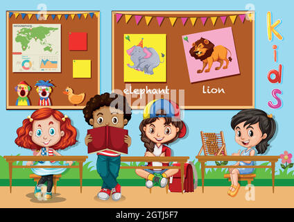 Children learning in classroom Stock Vector