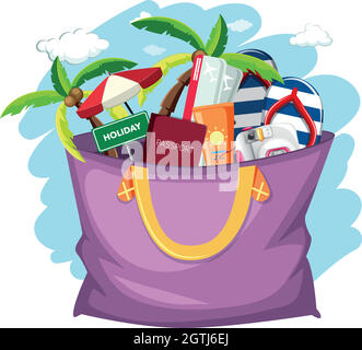 Summer holiday object in the bag Stock Vector