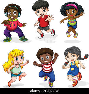 Asian and Black people engaging in different activities Stock Vector