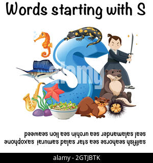English poster for words starting with s Stock Vector