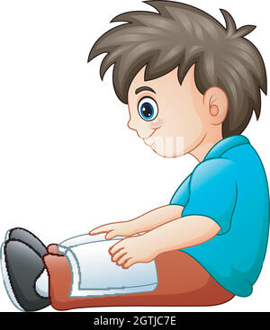 Little boy reading a book Stock Vector