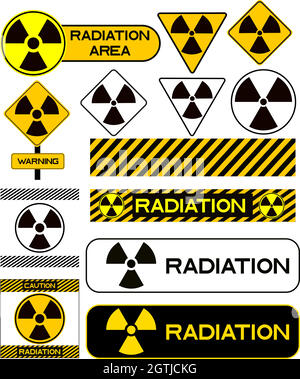 Set of nuclear icons radiation hazard warning radioactive vector Stock Vector