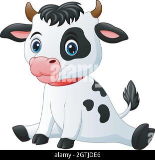 Cute baby cow cartoon sitting Stock Vector Image & Art - Alamy
