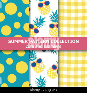 Tropical summer pattern collection. Pineapple theme. Summer banner. Stock Vector