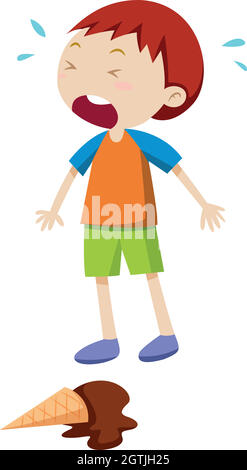 Boy crying with tears Stock Vector