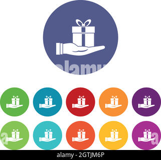 Gift box in hand set icons Stock Vector