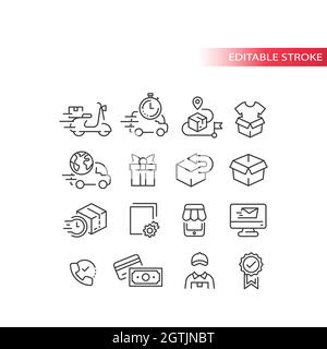 Shopping and delivery line vector icon set Stock Vector