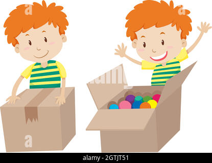 Boy with box sealed and opened Stock Vector