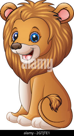 Cute lion cartoon sitting isolated on white background Stock Vector