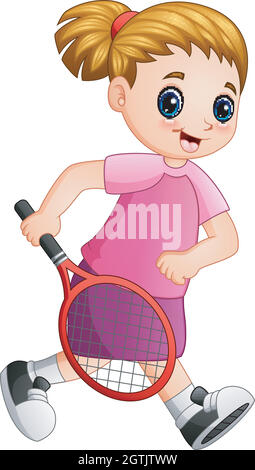 Young girl playing tennis on a white background Stock Vector