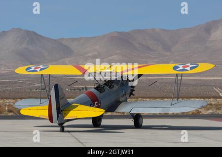 1942 Boeing A75N1 fixed wing single engine plane shown parked. Stock Photo