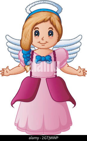 Cute happy cartoon girl angel with white wings flying Stock Vector