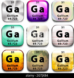 Buttons showing Gallium and its abbreviation Stock Vector