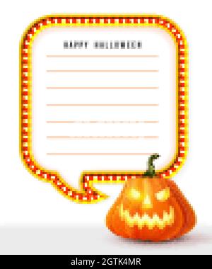 Happy halloween 3D realistic scary jack lantern and neon Circus lights frame memo template Stock Vector