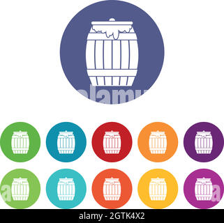 Honey keg set icons Stock Vector