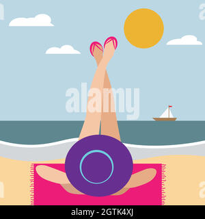 minimalist portrait of woman at beach. Summer banner Stock Vector