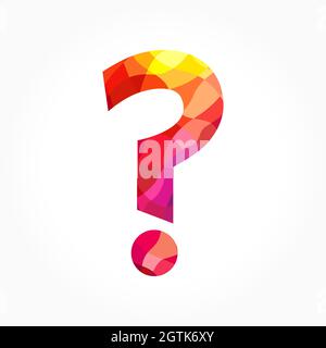 Question mark sign, creative stained-glass slyle icon. Fiery symbol. FAQ colored sign. Vector facet branding identity idea. Isolated abstract graphic Stock Vector