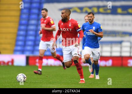 NOTTINGHAM, UK. OCT 2ND Lewis Grabban of Nottingham Forest runs with the ball during the Sky Bet Championship match between Birmingham City and Nottingham Forest at St Andrews, Birmingham on Saturday 2nd October 2021. (Credit: Jon Hobley | MI News) Credit: MI News & Sport /Alamy Live News Stock Photo