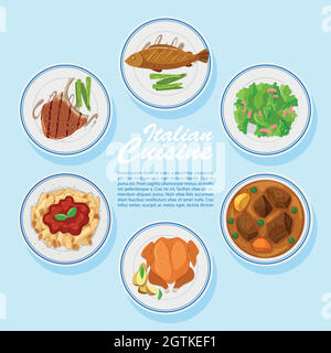 Different types of food on menu Stock Vector