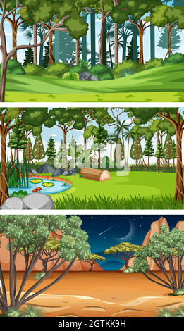 Three different nature horizontal scenes Stock Vector