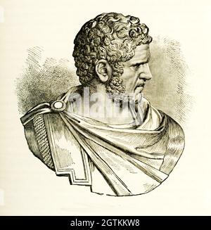 Caracalla, formally known as Marcus Aurelius Antoninus, was Roman emperor from 198 to 217. He was a member of the Severan dynasty, the elder son of Septimius Severus and Julia Domna. Co-ruler with his father from 198, he continued to rule with his brother Geta, emperor from 209, after their father's death in 211. Stock Photo
