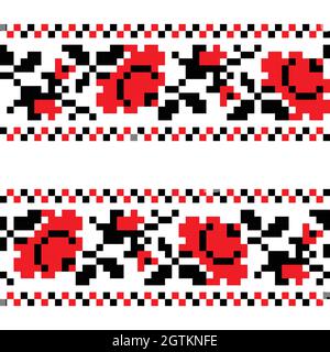 Vector seamless pattern with Ukrainian national ornament. Traditional black and red Ukrainian embroidery on white background Stock Vector