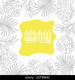 Summer sale banner with tropical leaves. Summer banner Stock Vector