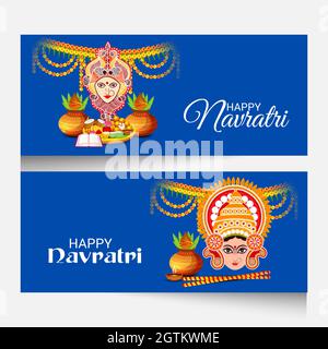 Vector illustration of a Background for Happy Navratri Celebration, Hindu Navratri festival. Stock Photo