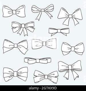 Collection of hand drawn vector bows and ribbons. Vector illustration. Cute  freehand colored bow doodle, Black outline girl hair accessories and bow  tie sketch, Hand drawn fashion elements Stock Vector