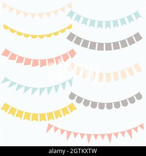Colorful Bunting Banners. Hand Drawn Triangular Garland. Colored Silhouette. Stock Vector