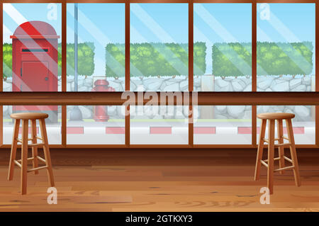 Inside of restaurant with bar and chairs Stock Vector