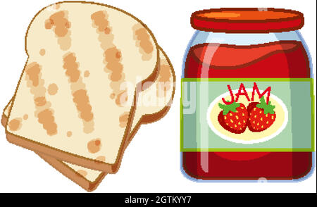Toast with strawberry jam isolated on white background. Vector hand ...