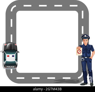 A border design with a policeman and a patrol car Stock Vector