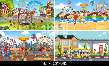 Set of scenes in nature setting Stock Vector