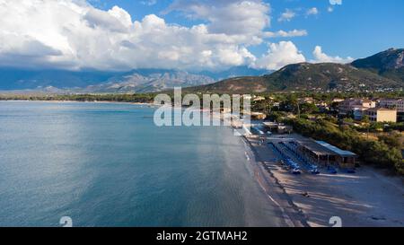 Aerial view of the beach of Calvi in Upper Corsica, France Stock Photo