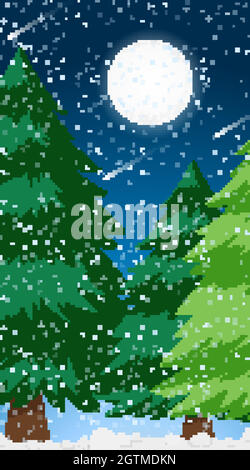 Background scene with winter snow in pine forest Stock Vector